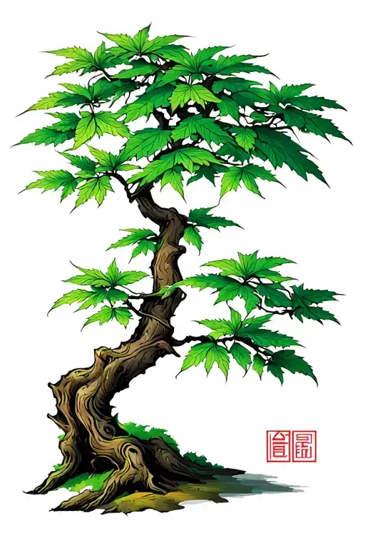 Japanese maple tree with leaves tattoo design idea