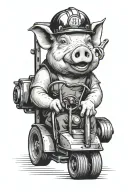 pig with a hard hat driving a forklift, on the forklift "Les Petites" IS written tattoo design idea