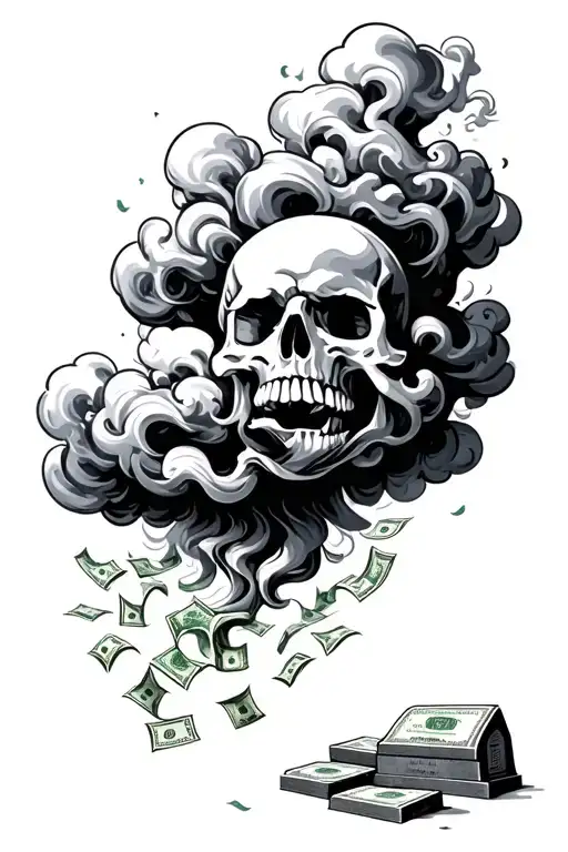 smoke cloud headstones money falling tattoo design idea