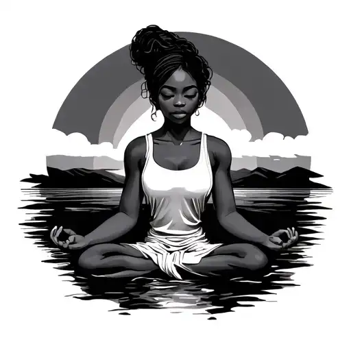black women meditating with sunset background tattoo design idea