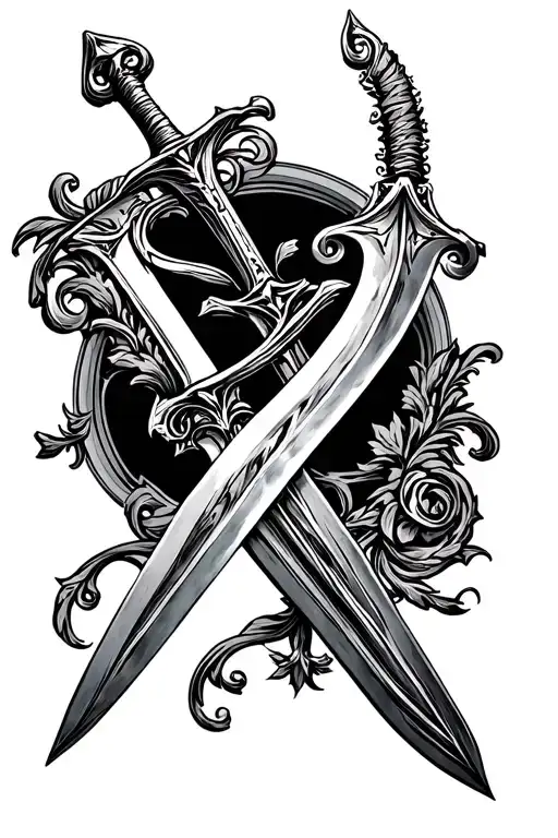 Victorian chapel style long sword tattoo design idea