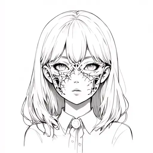 anime girl with broken porcelain mask tattoo design idea