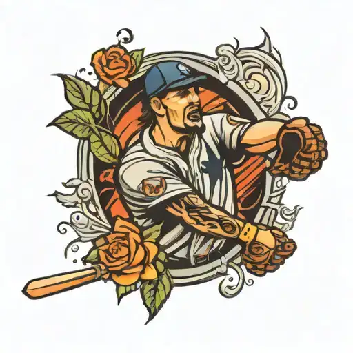 pitcher throwing to catcher on inner elbow of right arm tattoo design idea