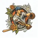 pitcher throwing to catcher on inner elbow of right arm tattoo design idea