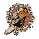 pitcher throwing to catcher on inner elbow of right arm tattoo design idea