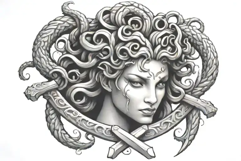 medusa holding sword tattoo design idea