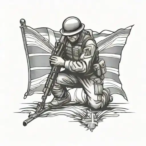 canadian soldier kneeling flag inside tattoo design idea