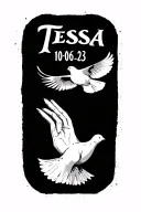 "Tessa 10-06-23 " Open hands with a dove flying  tattoo design idea