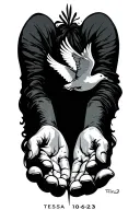 "Tessa 10-06-23 " Open hands with a dove flying  tattoo design idea