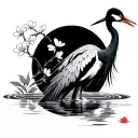 Japanese Style Crane with water and flowers tattoo design idea