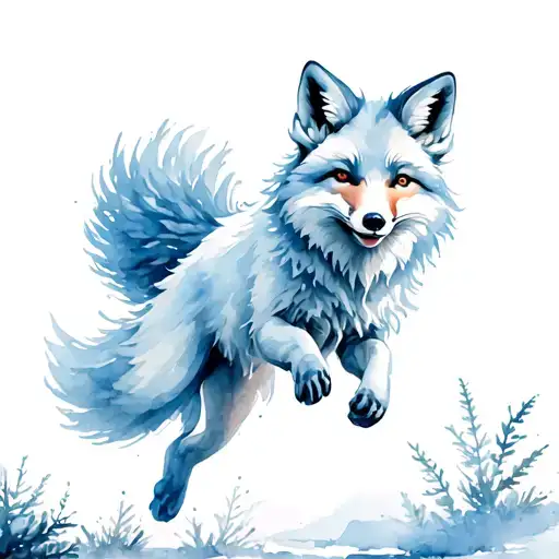 nine tail arctic fox jumping tattoo design idea
