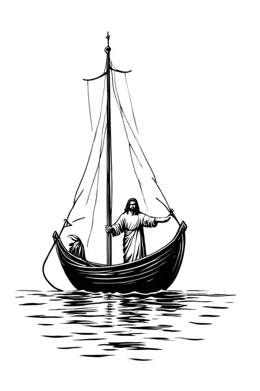 jesus on boat calming the storm tattoo design idea
