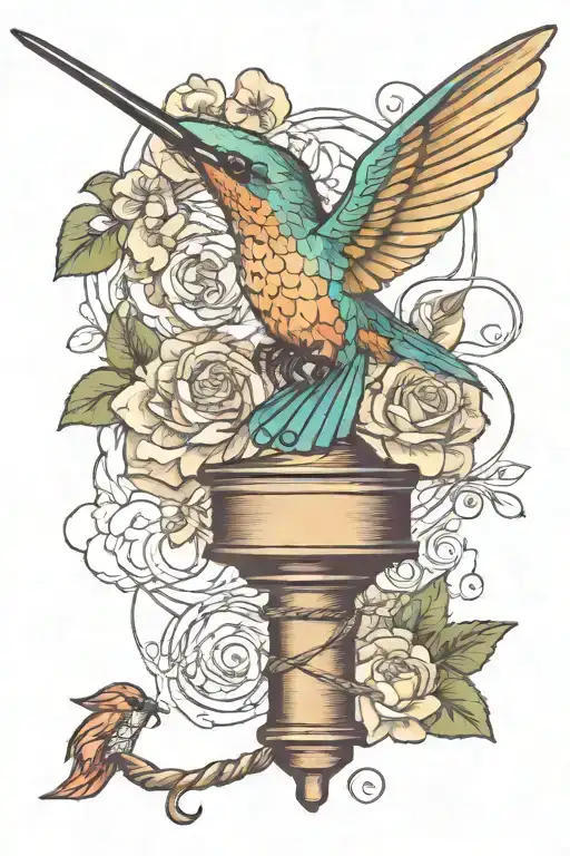 Humming bird, Spool of thread, Needle, thimble, clouds, lightening tattoo design idea