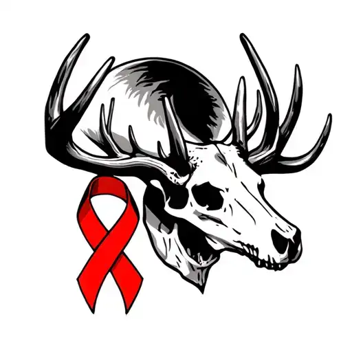 buck skull with leukemia ribbon tattoo design idea