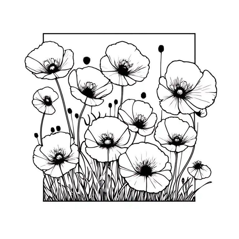 poppies and fleets of poppy fields tattoo design idea