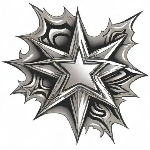 chrome star shiny silver tattoo design idea