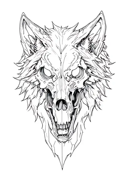 detailed mechanical wolf's skull schematic tattoo design idea