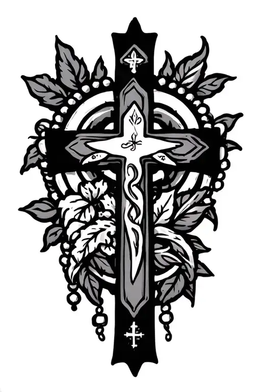 rosary cross blessed tattoo design idea