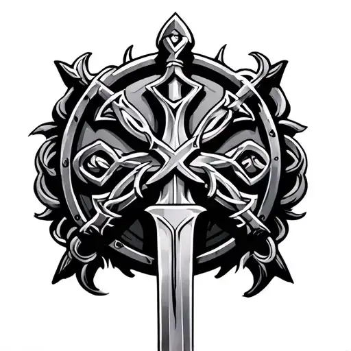 Celtic cross war sword shield tattoo design idea