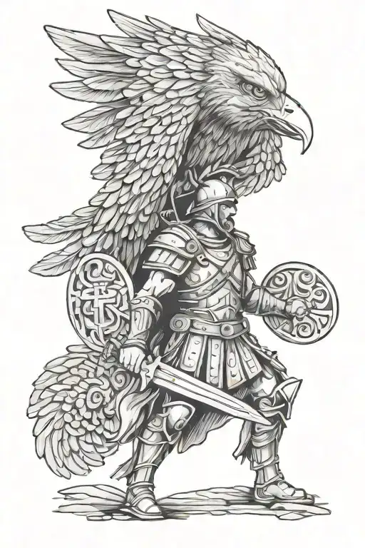romans soldier and eagle tattoo design idea