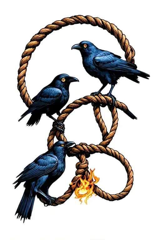 two crows with double eyes holding a noose with Baphomet or Oni above it sleeve  tattoo design idea