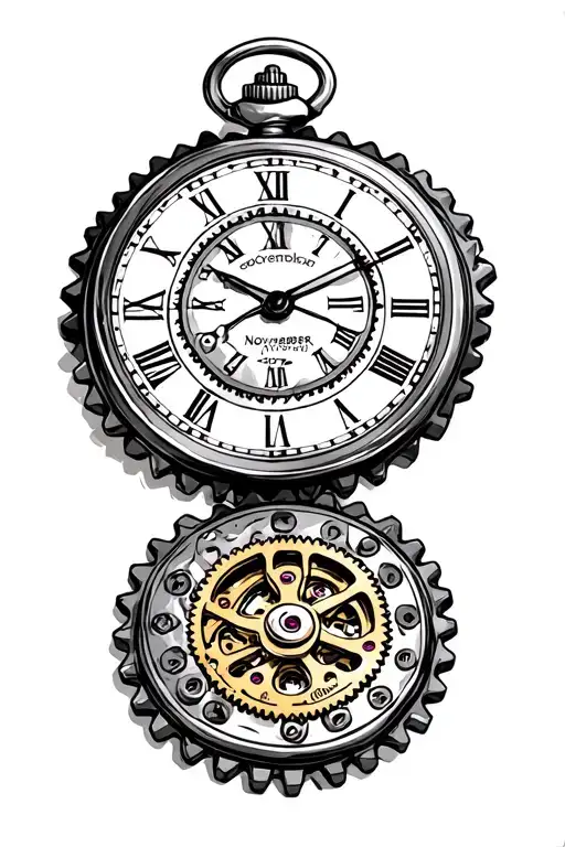 gear pocket watch steampunk expressing date 8 november 2017 ending with gears on the bottom tattoo design idea