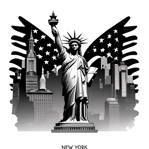 Statue of Freedom with iconic places in Newyork tattoo design idea