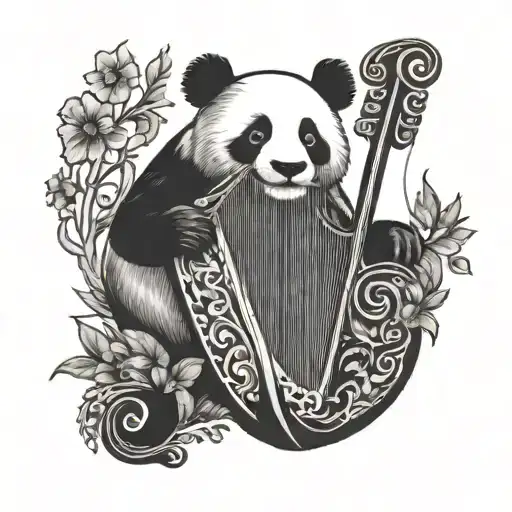 panda and irish harp tattoo design idea
