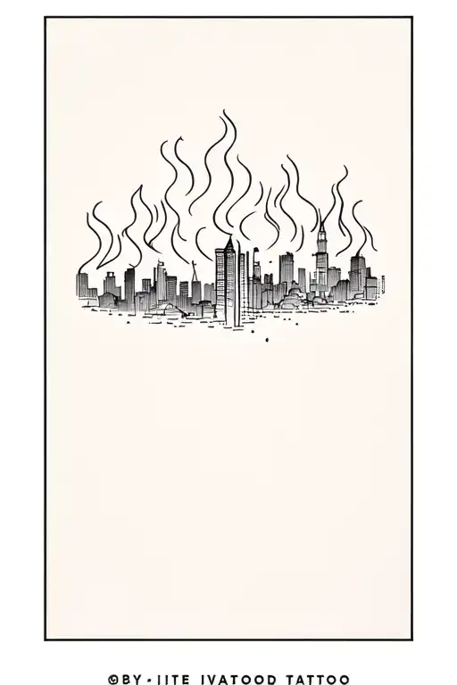 burning city view tattoo design idea