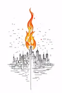 burning city view tattoo design idea