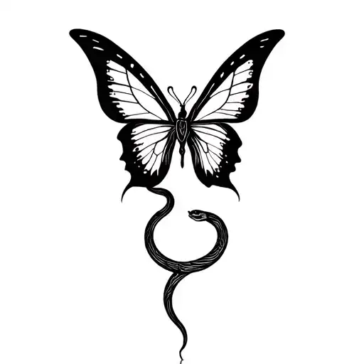 butterfly with a snake going through it tattoo design idea
