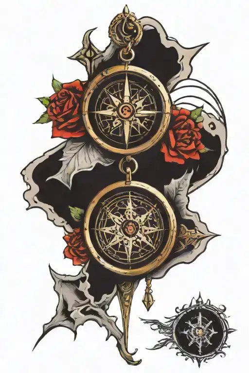 broken compass hanging from a cross tattoo tattoo design idea