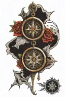 broken compass hanging from a cross tattoo tattoo design idea