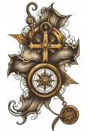 broken compass hanging from a cross tattoo tattoo design idea