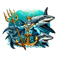 King Neptune with trident, anchor and hammerhead sharks tattoo design idea