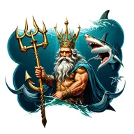 King Neptune with trident, anchor and hammerhead sharks tattoo design idea