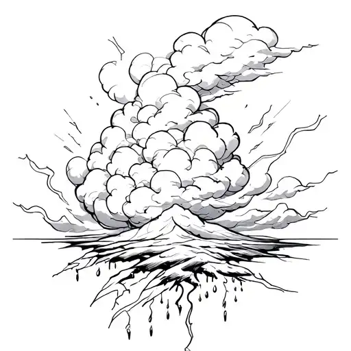 cloud storm with lightning and rain cloud tattoo design idea