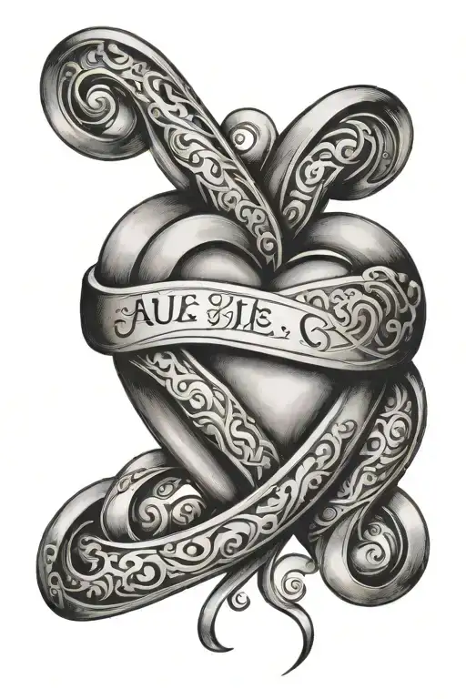 heart infinity symbol with the first names axel and julie tattoo design idea