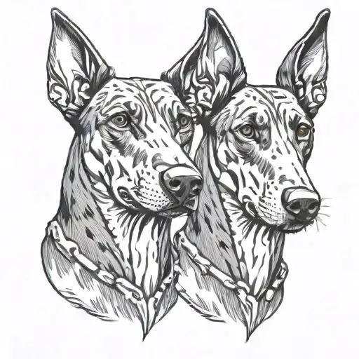 two headed doberman dogs tattoo design idea
