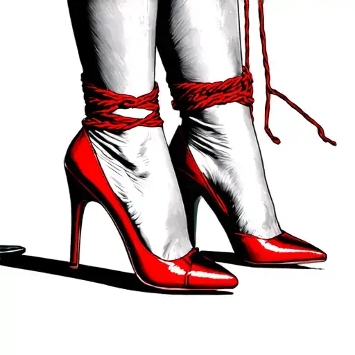 red high heels with legs in Shibari bondage thigh high with a riding crop at her feet  tattoo design idea