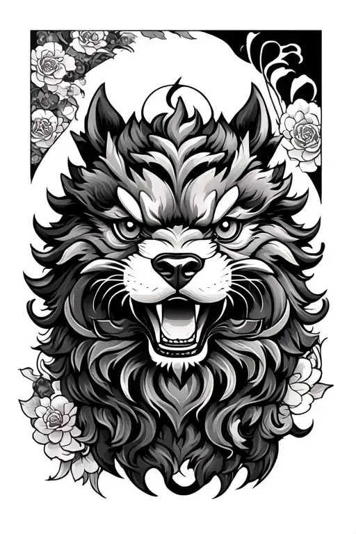 Japanese style tattoo foo dog tattoo design idea