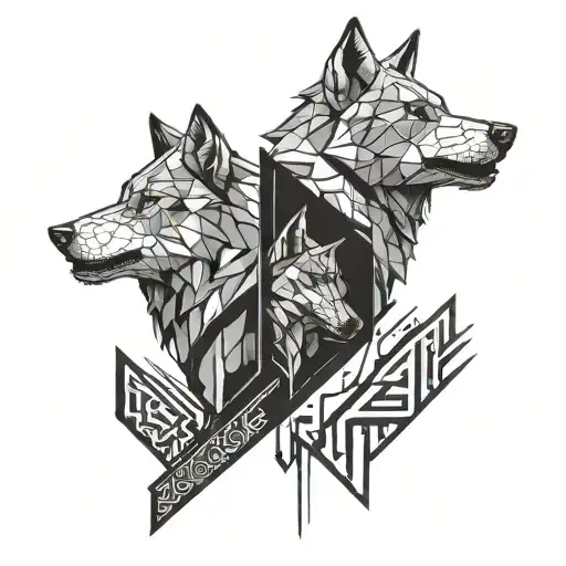 opposite two wolf's heads one angry black second white quiet tattoo design idea