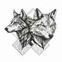 opposite two wolf's heads one angry black second white quiet tattoo design idea