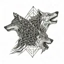 opposite two wolf's heads one angry black second white quiet tattoo design idea