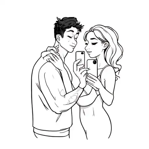 a couple taking a selfie in a bathroom tattoo design idea
