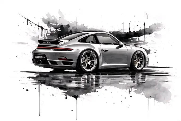 porsche 911 sleek lines merged tattoo design idea