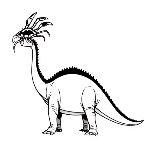 brontosaurus with a crab on its head tattoo design idea
