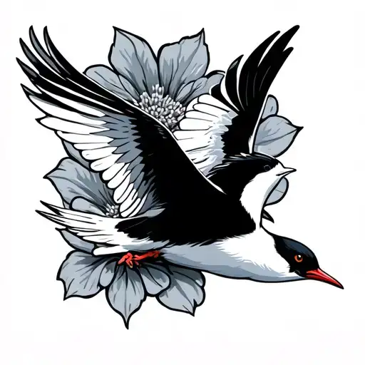tough arctic tern bird flying grandchildren birt flower tattoo design idea