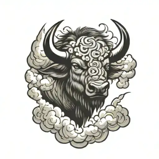 Buffalo head with storm cloud tattoo design idea