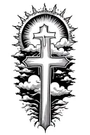 3 crosses with clouds and sun shining tattoo design idea